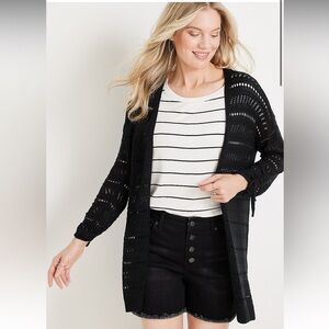 Pointelle Cinched Sleeve Cardigan